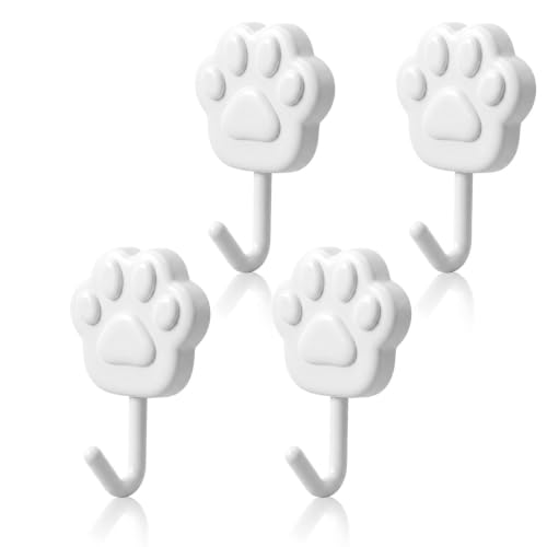 Heavy Duty Self Adhesive Wall Hooks - Paw Design, 6 lbs Capacity, No Drill Needed