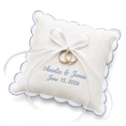 Personalized Wedding Ring Pillow with Embroidery & Scalloped Edge