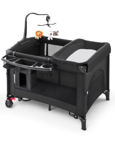 HARPPA 6-in-1 Foldable Baby Playard with Bedside Bassinet - Matt Black