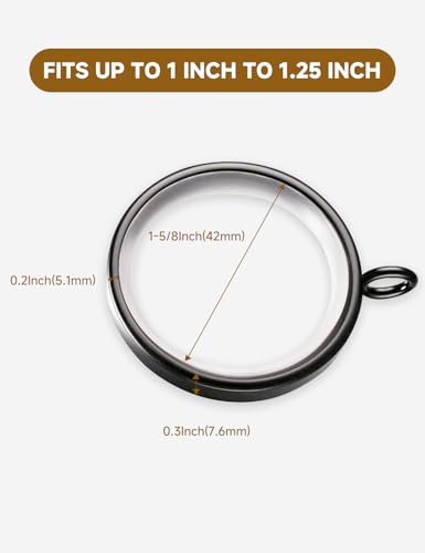 24 Pack Black Curtain Rings with Clips - 1-5/8 Inch Slim Fit, Noiseless Glide