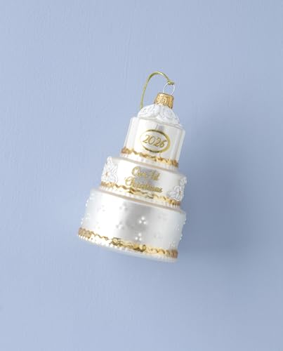 Lenox 2026 Retro Blown Glass First Christmas Wedding Ornament - Cake Variation