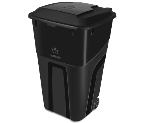 Outdoor Garbage Can with Lid - Black, 32 Gallon Wheeled Trash Bin
