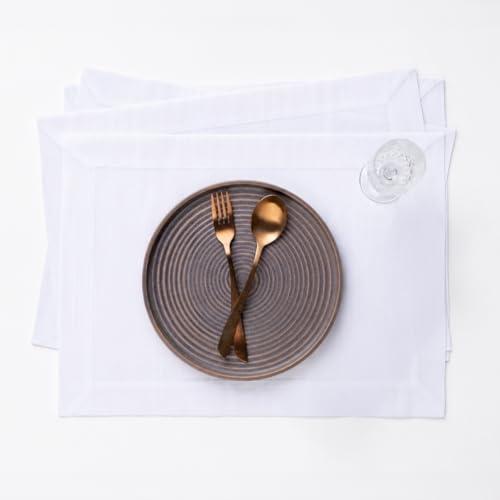 Set of 4 Vegan Silk Placemats - White, 14 x 19 Inches, Handcrafted Eco-Friendly