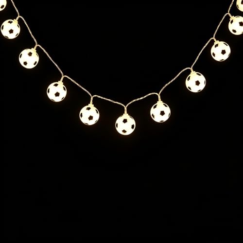 Soccer Ball String Lights 16.4Ft/5M Warm White - Battery Operated, 50 LED, Sports Themed Decor