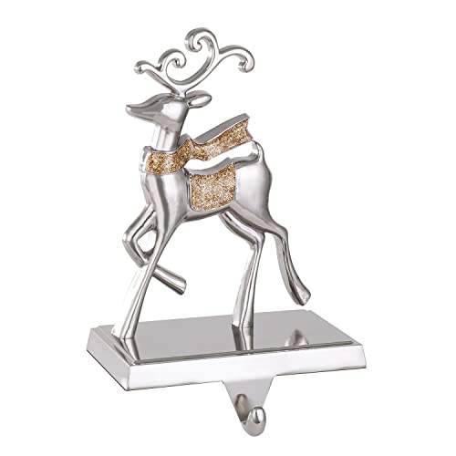 Reindeer Christmas Stocking Holders Set of 2 - Silver Anti-Slip Mantle Hangers