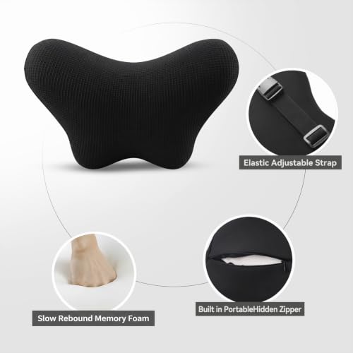 Definitely Comfy Car Headrest Pillow Wing Black with Adjustable Strap