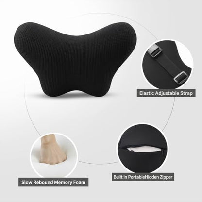 Definitely Comfy Car Headrest Pillow Wing Black with Adjustable Strap