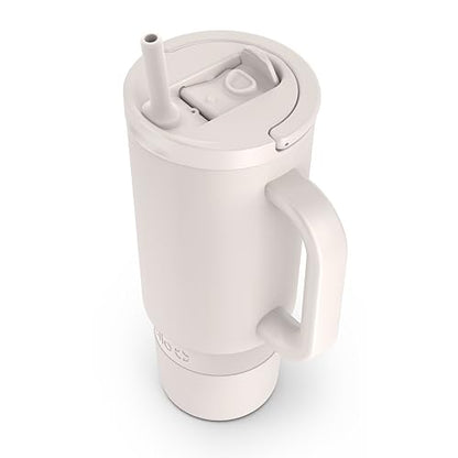 Ello Port 30oz Tumbler with Carry Loop & Integrated Handle | Vacuum Insulated Stainless Steel Reusable Water Bottle Travel Mug | Leak Proof Lid | Flexible Straw | BPA-Free | Dishwasher Safe | Cream