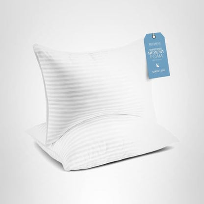 Beckham Hotel Collection Shredded Memory Foam Pillow 2-Pack Queen | Adjustable Fill Cooling Bed Pillows for Side, Back & Stomach Sleepers