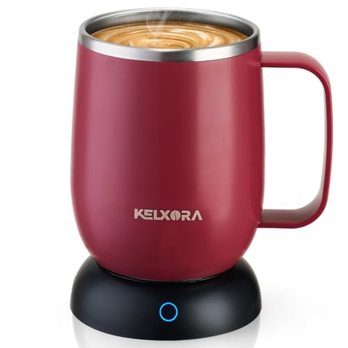 Coffee Mug Warmer Set with 16oz Stainless Steel Mug, Red - Fast Heating, Adjustable Temp