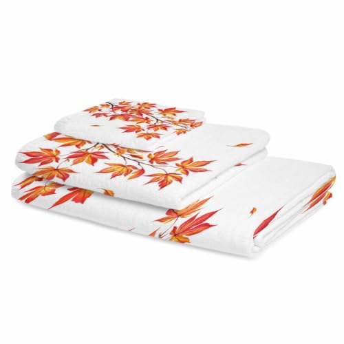 Thanksgiving Fall Bath Towel Set of 3 with Red White Variations - Microfiber Absorbent Luxury Bathroom Towels for Kitchen & Beach