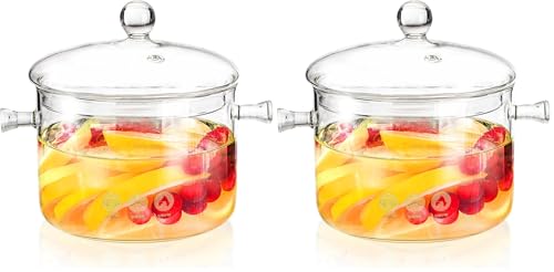 1.5L Glass Saucepan with Cover - Pack of 2, Heat-Resistant Cookware