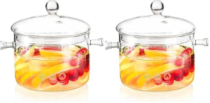1.5L Glass Saucepan with Cover - Pack of 2, Heat-Resistant Cookware