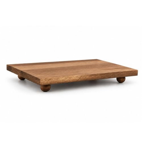 Wood Pedestal Stand for Kitchen Counter 11.81 x 7.0 x 1.5 Inches - Rustic Wooden Display Tray