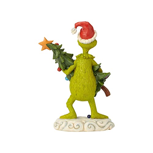 Dr. Seuss Grinch Stealing Christmas Tree Figurine - Hand-Painted Folk Art Holiday Decor