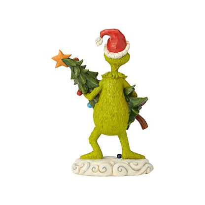 Dr. Seuss Grinch Stealing Christmas Tree Figurine - Hand-Painted Folk Art Holiday Decor