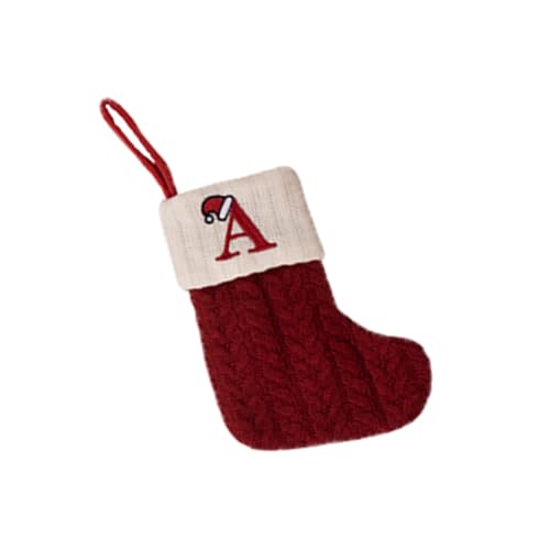 Mini Christmas Stockings with Initial Letter A - Holiday Tree Decoration - Red-A