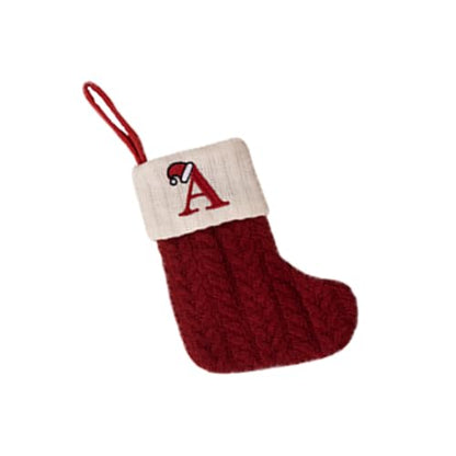 Mini Christmas Stockings with Initial Letter A - Holiday Tree Decoration - Red-A