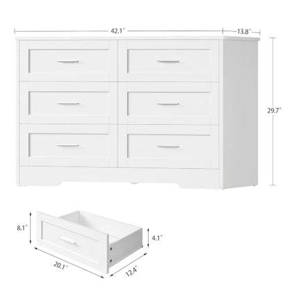 White 6-Drawer Dresser for Bedroom Modern Wooden Storage Organizer