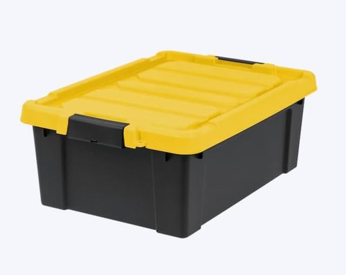 Heavy Duty Stackable Storage Tote - 12-Gallon Latching Lid Bins | Black, 3-Pack
