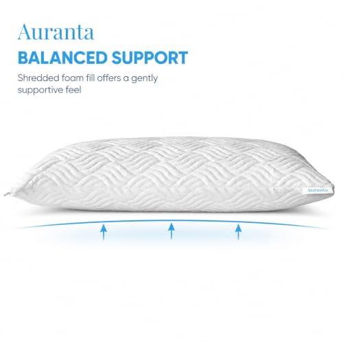 Queen Size Set of 2 Shredded Memory Foam Pillows - White, U.S. Standard