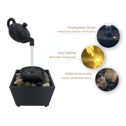 Bronze Indoor Desk Fountain with Painted Finish and Stone Basin - USB Powered Water Decor