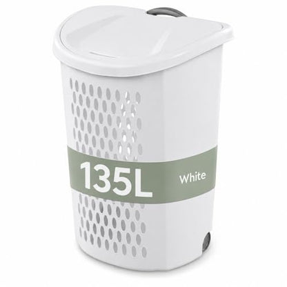Large 135L Rolling Laundry Hamper with Wheels Handle Lid Ventilated Plastic Basket - Variation 1
