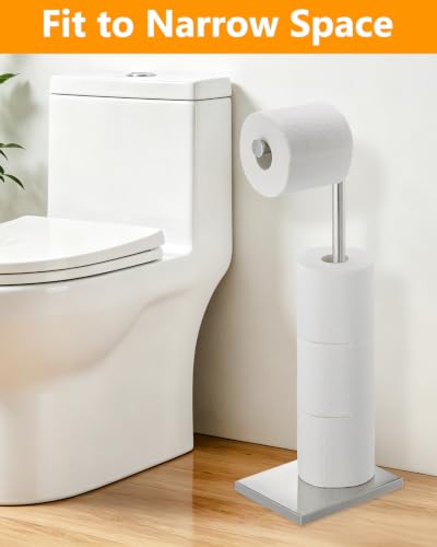 Chrome Toilet Paper Holder Stand with 4 Roll Storage - Free Standing Bathroom Organizer