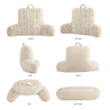 Snow Leopard Faux Fur Backrest Pillow with Armrests for Adults