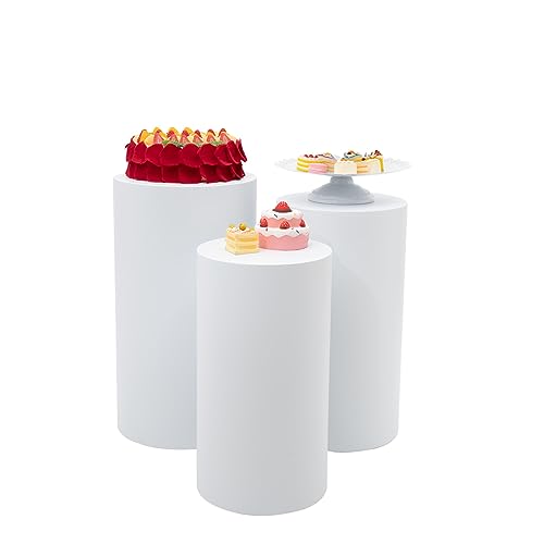 3-Piece Metal Cake Display Stands for Party and Events, White Pedestals