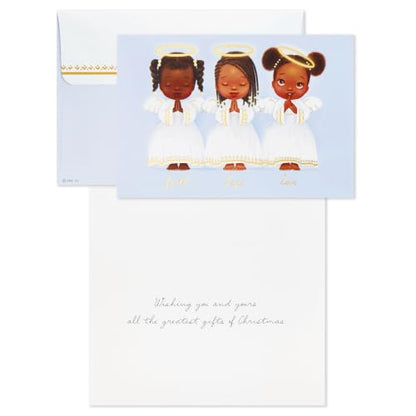 Mahogany Christmas Cards Set of 16 with Angels - Black Holiday Greeting Cards