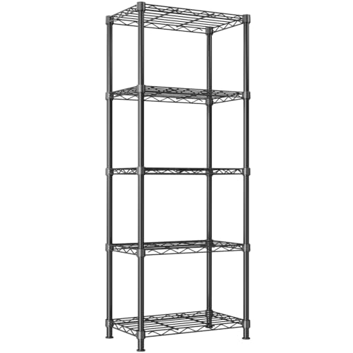 Black 5-Tier Wire Shelving Rack - 16 x 10 x 55.1 Inches, Heavy Duty Metal