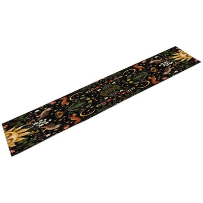 Retro Animal Table Runner for Kitchen, Dark Bohemian Forest Design, W13X L36 - Cotton Linen Decor