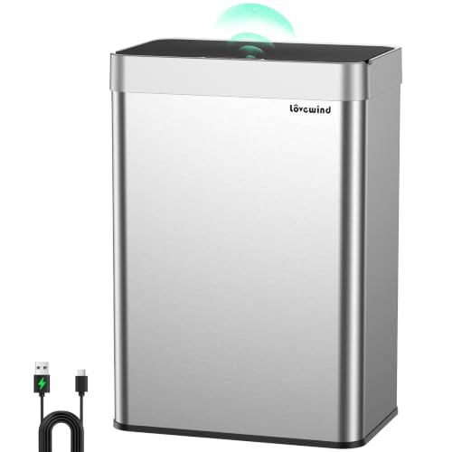Touchless 13.2 Gallon Silver Kitchen Trash Can - Rechargeable Sensor Waste Bin