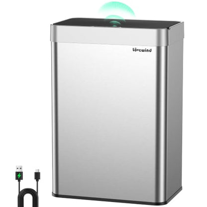 Touchless 13.2 Gallon Silver Kitchen Trash Can - Rechargeable Sensor Waste Bin