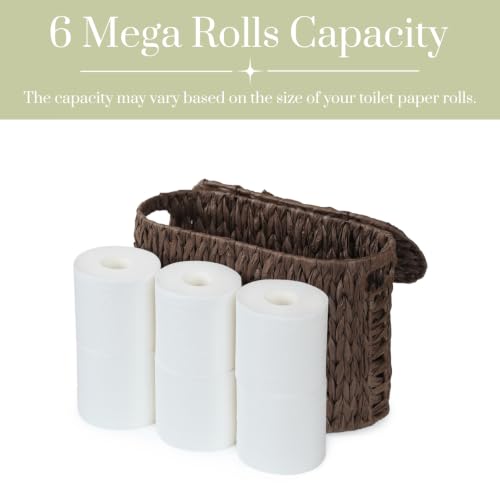 Brown Toilet Paper Storage Basket with Lid & Clear Window - Slim Bathroom Organizer for 6 Mega Rolls