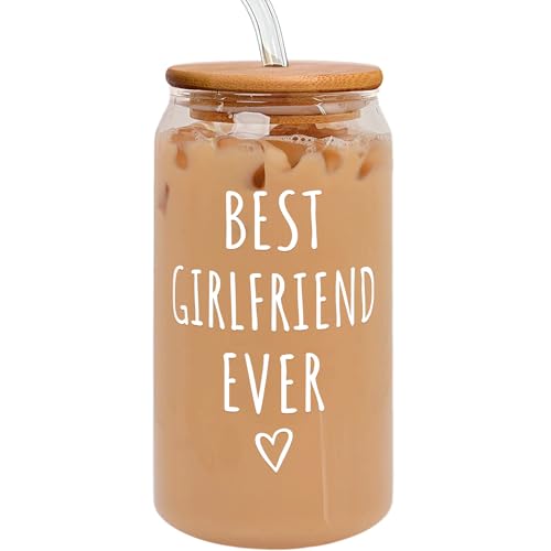 Girlfriend Gift Can Glass - 16 Oz with Lid, Straw & Brush - Variation 4