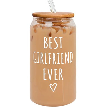 Girlfriend Gift Can Glass - 16 Oz with Lid, Straw & Brush - Variation 4