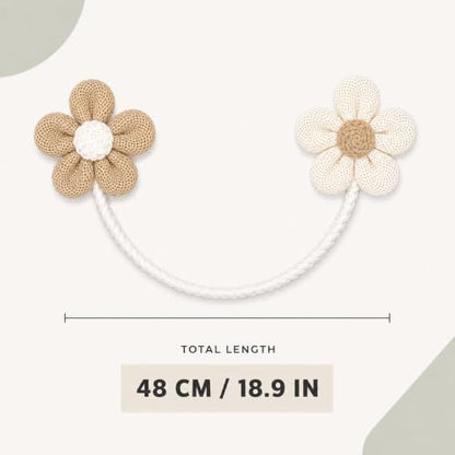 Boho Flower Curtain Tiebacks - Flexible Wire Drapery Holdbacks, No Drill Mounting - Set of 4