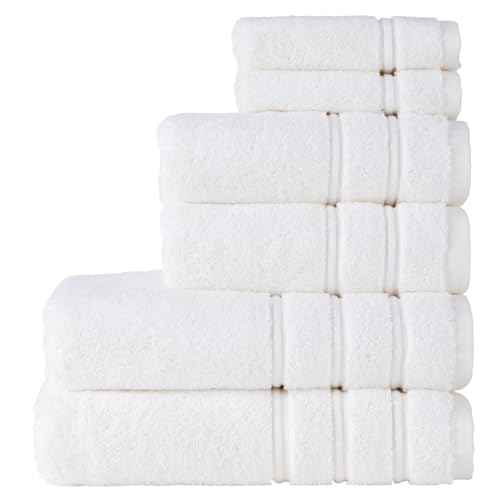 Christy Antalya Large Bath Towel Set - 6 Pieces Turkish Cotton White - Face, Hand & Bath Towels, Variation of White / 2 Face 2 Hand 2 Bath Set