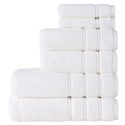 Christy Antalya Large Bath Towel Set - 6 Pieces Turkish Cotton White - Face, Hand & Bath Towels, Variation of White / 2 Face 2 Hand 2 Bath Set