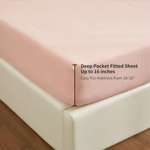 Pink Twin Fitted Sheet 100% Muslin Cotton Gauze Deep Pocket Bed Sheet