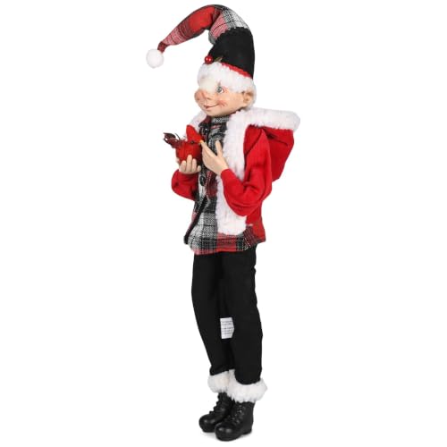 Posable Elf Decorations Set of 2 - 16 Inch Snowman & Cardinal Holiday Figurines