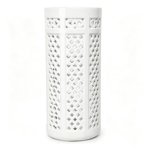 Ceramic Umbrella Stand Floor Vase with Hollow-out Floor Holder for Entryway 17.3"