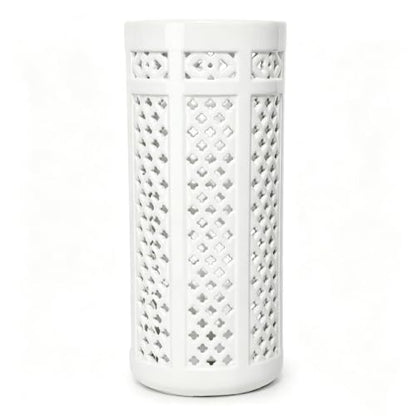 Ceramic Umbrella Stand Floor Vase with Hollow-out Floor Holder for Entryway 17.3"