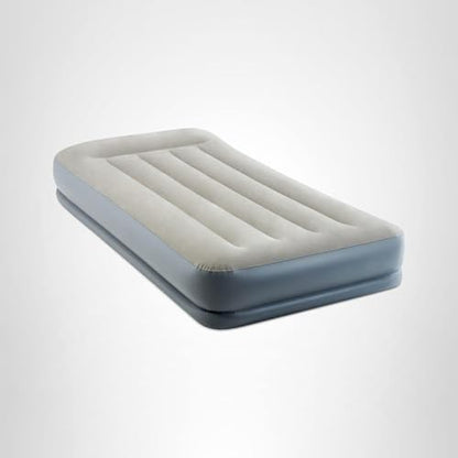 Intex 64115ED Dura-Beam Standard Pillow Rest Air Mattress: Fiber-Tech – Twin Size – Built-in Electric Pump – 12in Bed Height – 300lb Weight Capacity