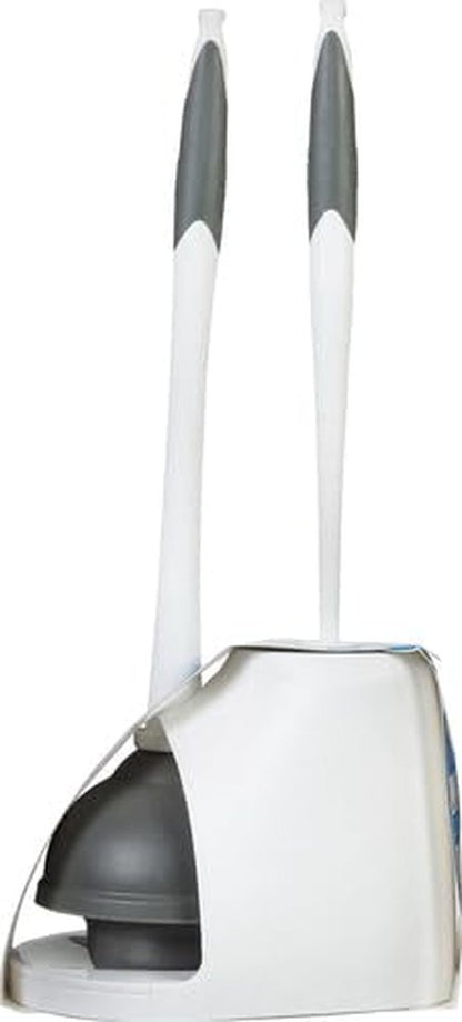 Clorox Toilet Plunger and Bowl Brush Combo with Caddy, 6.75 x 7 x 19.5 in, White/Gray