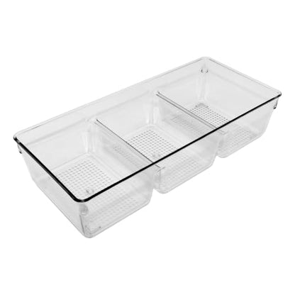 3 Compartment Clear Plastic Vanity Organizer for Makeup & Skincare