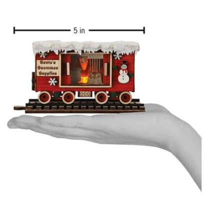 Wooden Christmas Snowman Box Car Ornament with Light - Holiday Village Decor