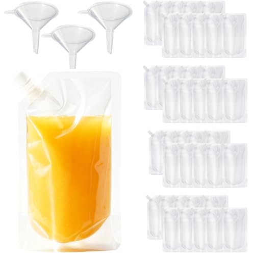 40 Pack 8oz Plastic Travel Bottles with Funnels and Flexible Juice Bags